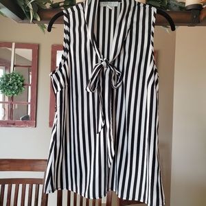 Forever 21 Striped Tie Neck Sleeveless Blouse